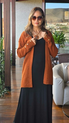 CS-0303B -Cardigan tricot terracota com botoezinhos na manga - Kelch