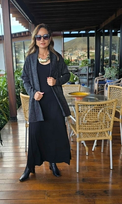 CS-0338 - Cardigan em malha grossa mesclada cinza chumbo - comprar online
