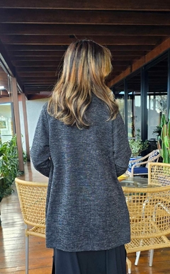 CS-0338 - Cardigan em malha grossa mesclada cinza chumbo - Kelch
