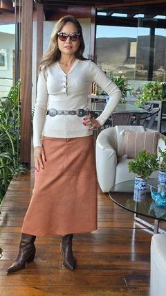 SA-0227 - Saia midi sued terracota, com 2 bolsões - Kelch