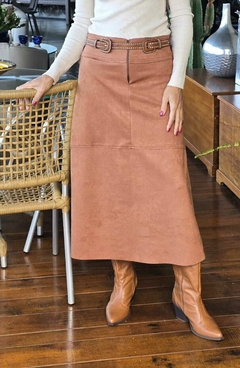 SA-0227 - Saia midi sued terracota, com 2 bolsões - loja online