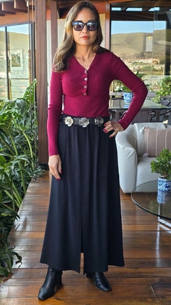 BS-0871A- Blusa tricot lanzinha marsala manga longa botões travinha - comprar online