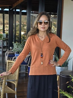 BS-0863 - Blusa em lanzinha terracota decote V na internet