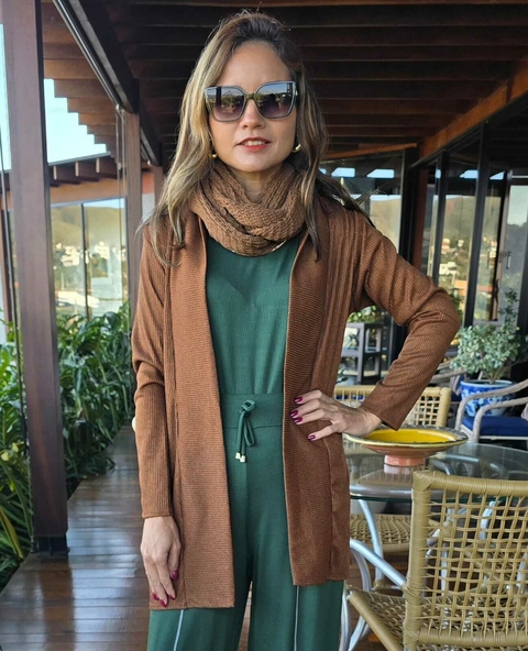 CS-0337A - Cardigan em malha canelada sedosa marrom - comprar online
