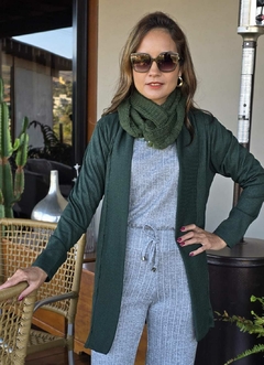 CS-0337 - Cardigan em malha canelada sedosa verde floresta - comprar online