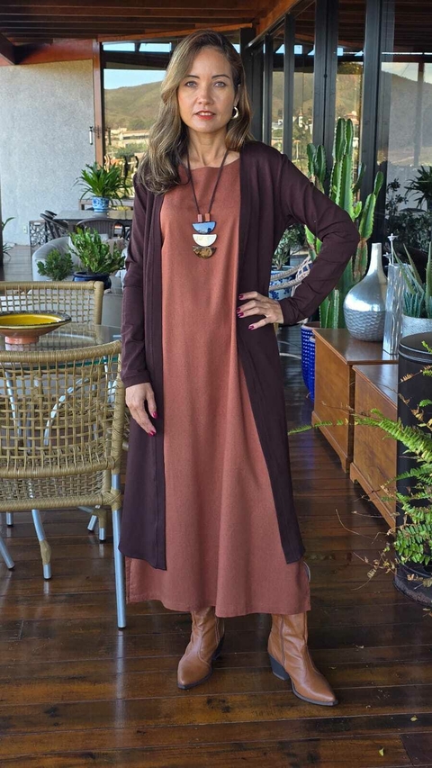 CS-0334B-Cardigan longo Helena em moletinho marrom café - comprar online