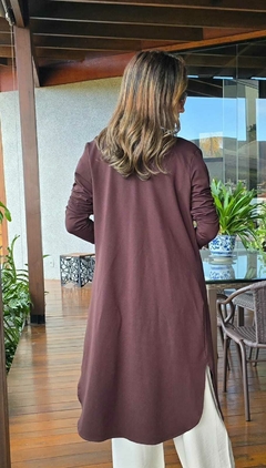 CS-0334B-Cardigan longo Helena em moletinho marrom café - loja online