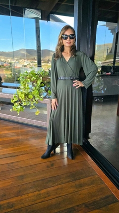 VE-0853C- Vestido Lavinia longo, tipo cashecouer verde - Kelch