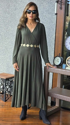 VE-0853C- Vestido Lavinia longo, tipo cashecouer verde na internet