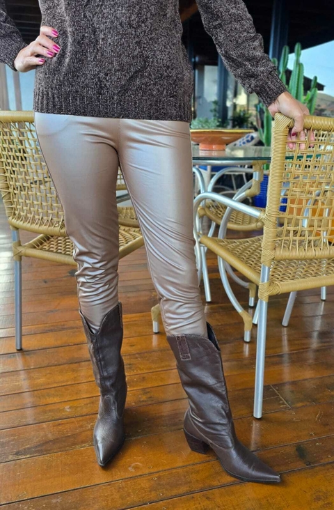 CA-0256A- Calça legging cirrê bege rosê chocolate com bolsinho - comprar online