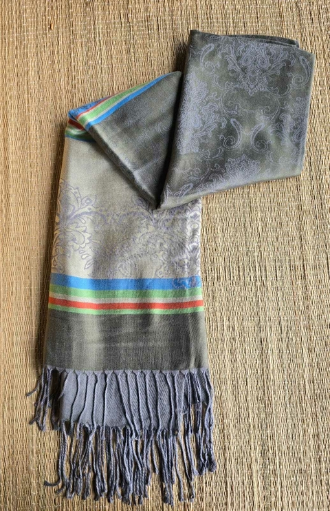 EC-0204- echarpe de viscose dupla face verde barrado verde claro com desenhos - comprar online