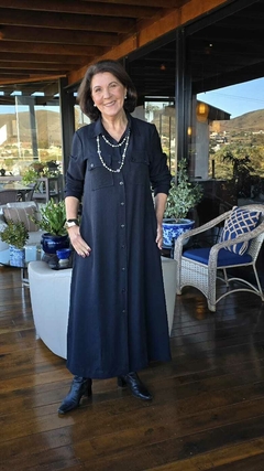 Imagem do VE-0866- Vestido chemise em tecido marrant preto