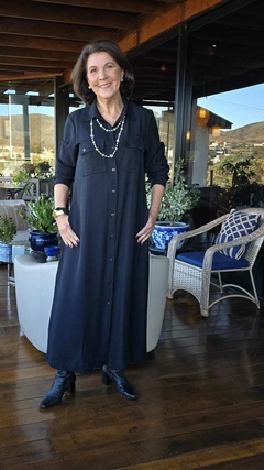 VE-0866- Vestido chemise em tecido marrant preto - loja online