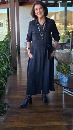 VE-0866- Vestido chemise em tecido marrant preto - Kelch