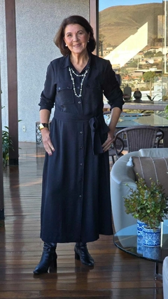 VE-0866- Vestido chemise em tecido marrant preto - comprar online