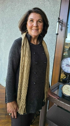 CS-0340IK - Cardigan tricot marrom café com abotoamento 10 botões - Kelch