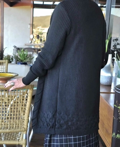 CS-0343 - Cardigan tricot trança na abertura preto - loja online