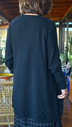 CS-0343 - Cardigan tricot trança na abertura preto - Kelch