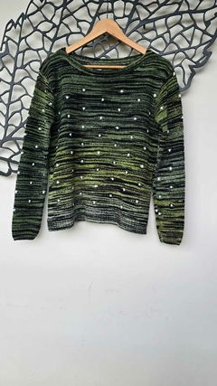 BS-0891- Blusa tricot mousse degradê verde/preta pontinhos brancos - comprar online