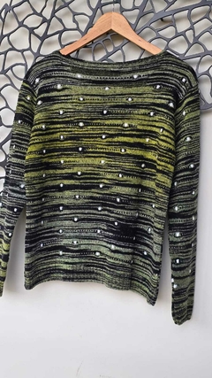 BS-0891- Blusa tricot mousse degradê verde/preta pontinhos brancos na internet