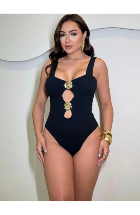 Body Regata Canelado Slim Com Duas Fivelas Cod: 705