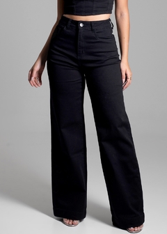 Calça Wide Leg Preta com elastano Sawary - BOUTIQUE LA BELLA MODAS