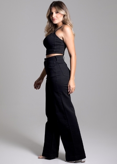Calça Wide Leg Preta com elastano Sawary na internet