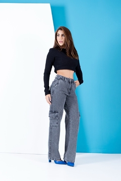 Calça Wide Leg Jeans Grafite - comprar online