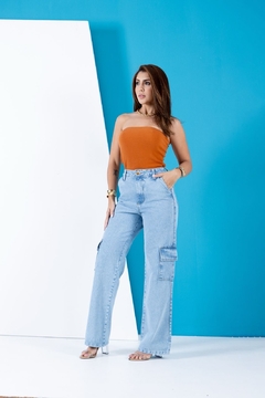 Calça Wide Leg Jeans Azul Claro na internet