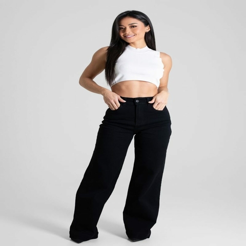 CALÇA WIDE LEG SAWARY JEANS SARJA COM ELASTANO CINTURA ALTA PREMIUM REF.275028