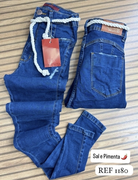 Calça Jeans Sal e Pimenta Com Cinto de Corda Super Premium