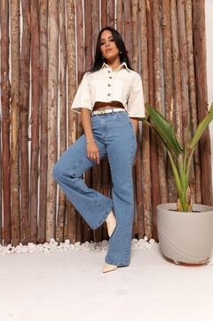 Calça Wide Leg Jeans com Elastano Lavagem Escura