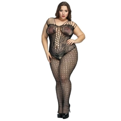 Meia calça feminina macacão arrastão bodystocking lingerie sexy catsuit fishnet abertura intima plus size mc11907plus
