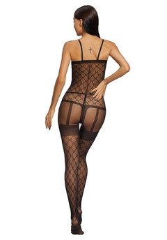 Imagem do Body stocking lingerie fina feminina macacão arrastão luxo sensual regata com abertura intima mc8605pmg