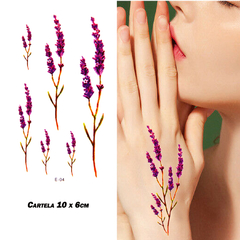 Tatuagem temporária realista ramos de flor alfazema love tatoo impermeavel 1 cartela 10x6cm duração ate 7 dias sku e04