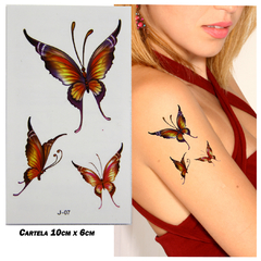 Tatuagem temporária realista borboletas reais love tatoo impermeavel 1 cartela 10x6cm duração ate 7 dias sku j07