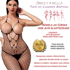 Lingerie feminina meia calça bodystocking sedutor macacão arrastão fishnet com abertura Intima plus size mc6607plus na internet