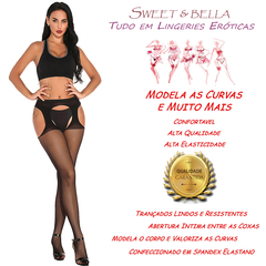 Meia fina social executiva 7/8 com cinta liga fixa meia calça arrastão lingerie sexy abertura intima mc91110803pmg - loja online