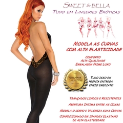 Macacão catsuit fino meia de corpo body stock fishnet micro tela lingerie arrastão alça em renda frente unica mc9317pmg - loja online