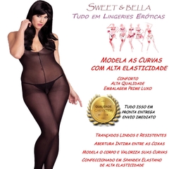 Macacão catsuit meia-calça de corpo bodystocking fishnet lingerie arrastão plus size alça renda frente unica mc9316plus na internet