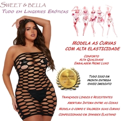 Vestido arrastão abertura intima camisola babydoll lingerie sensual meia de corpo mini dress plus size 46a52 mc5227plus na internet
