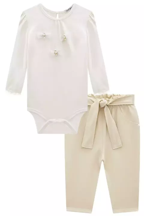 Conjunto de body e calça em malha twill