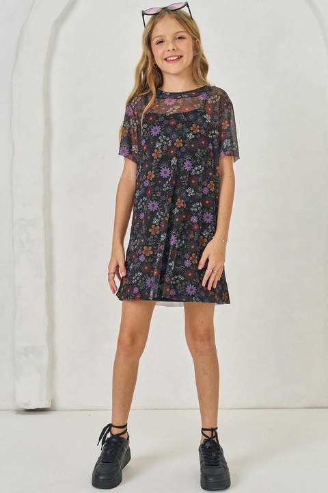 Vestido com sobreposição Black Flower - comprar online