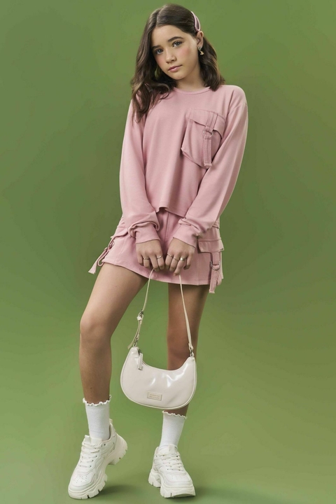 Short saia em molevisco rosa