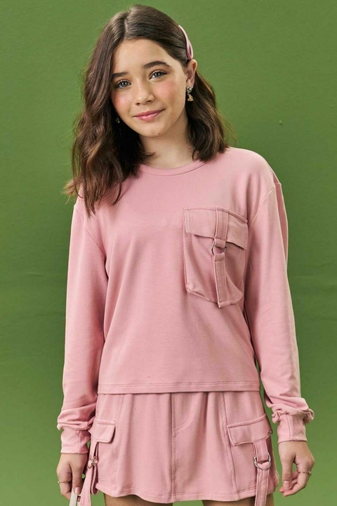 Blusão oversized em molevisco rosa