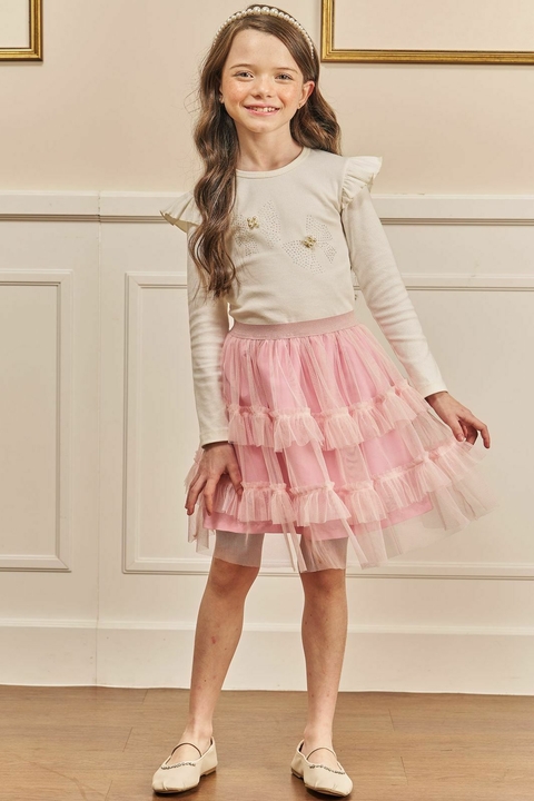 Saia com shorts Bailarina em tule rosa