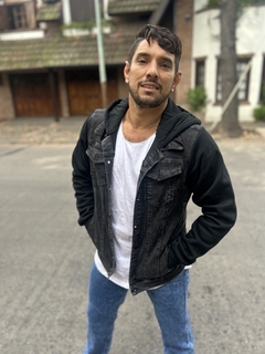 Imagen de Campera Jeans Manga Jogging Negra