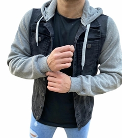 Campera de Jeans negra con mangas Jogging gris en internet
