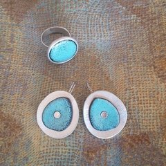 Conjunto de Aros y Anillo turquesa