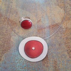 Conjunto de Colgante Redondo y Anillo Rubi chico